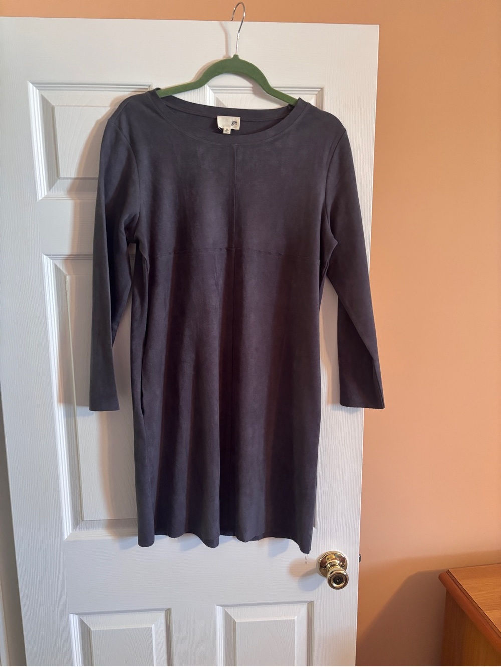 Women's Long Sleeve Shift Dress - Charcoal Gray Soft Suede